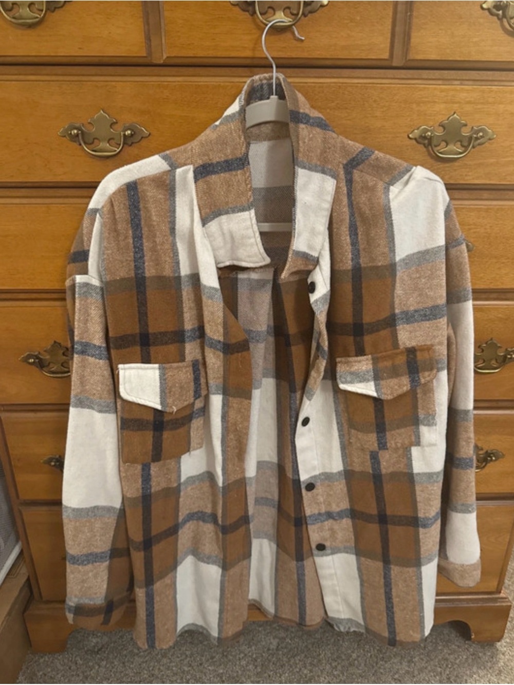 Plaid Shacket in Brown and Cream - Casual Layering Jacket